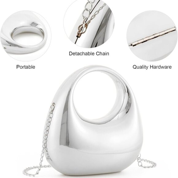 Brand New Moon Shape Silver Acrylic Handbag Great for Evenings - Picture 5 of 7